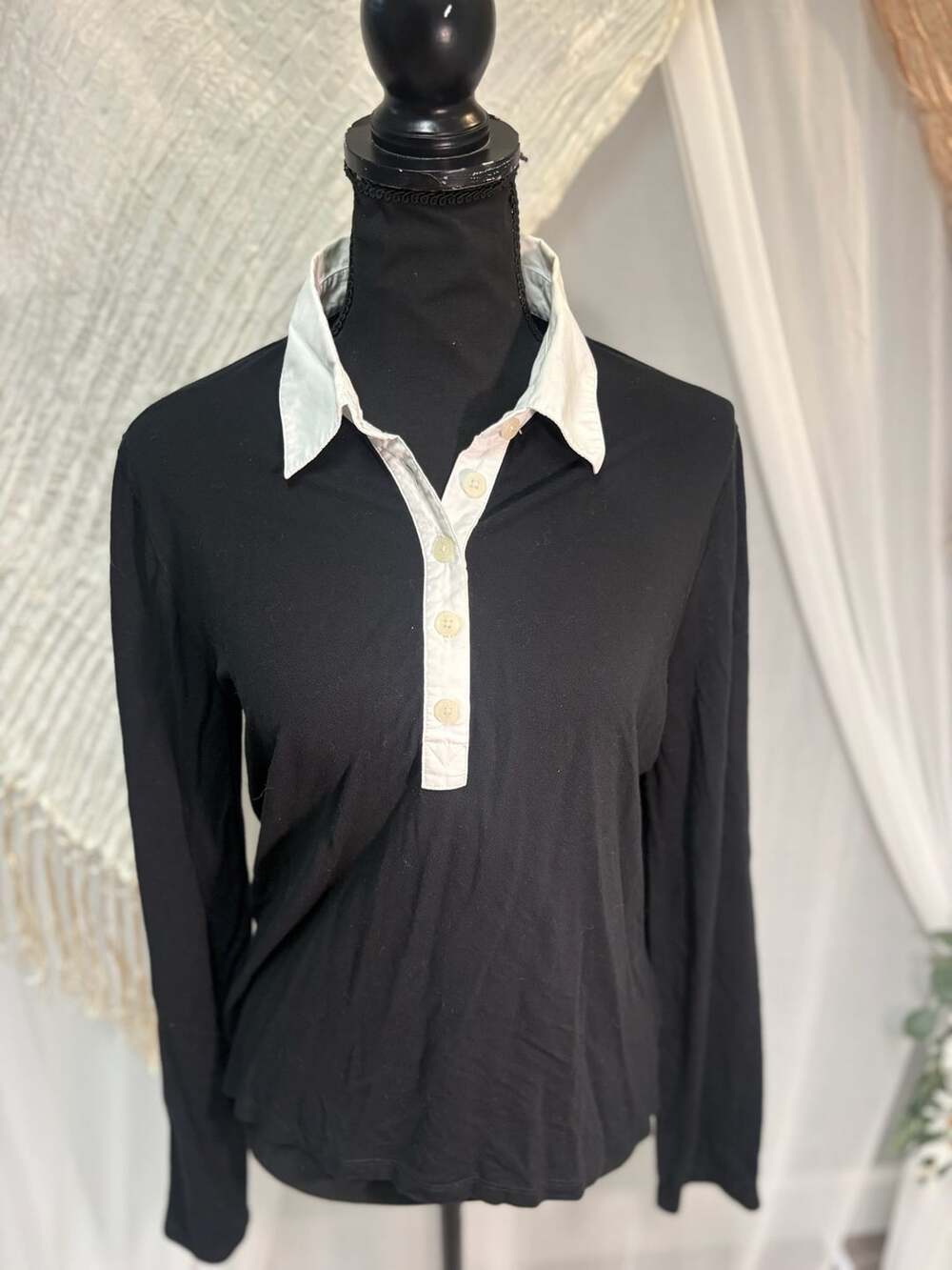 Michael Michael Kors Long Sleeve Polo Shirt Black White